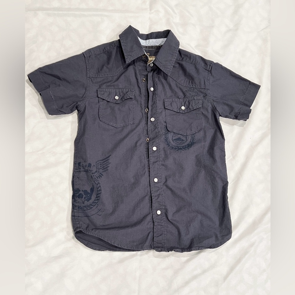 Epic Threads Boys’ Short sleeve button up gray shirt, size S